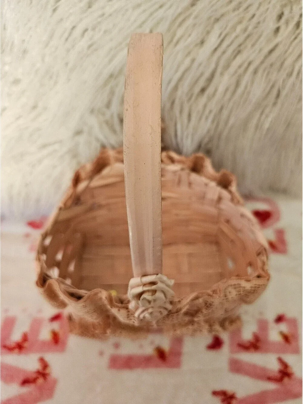 Vintage Hand-Woven Painted Basket Lace Pink 11X7.5 Philippines Floral Decor